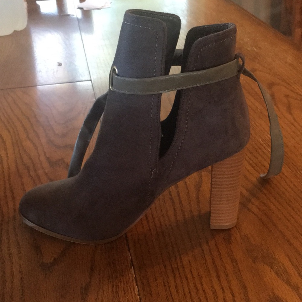 Gray heeled booties